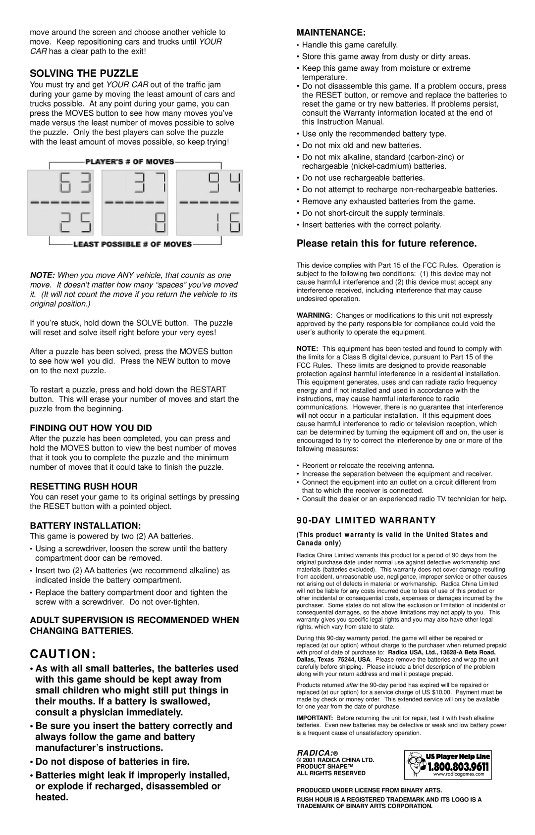 Radica Games 72046 instruction manual Solving the Puzzle 