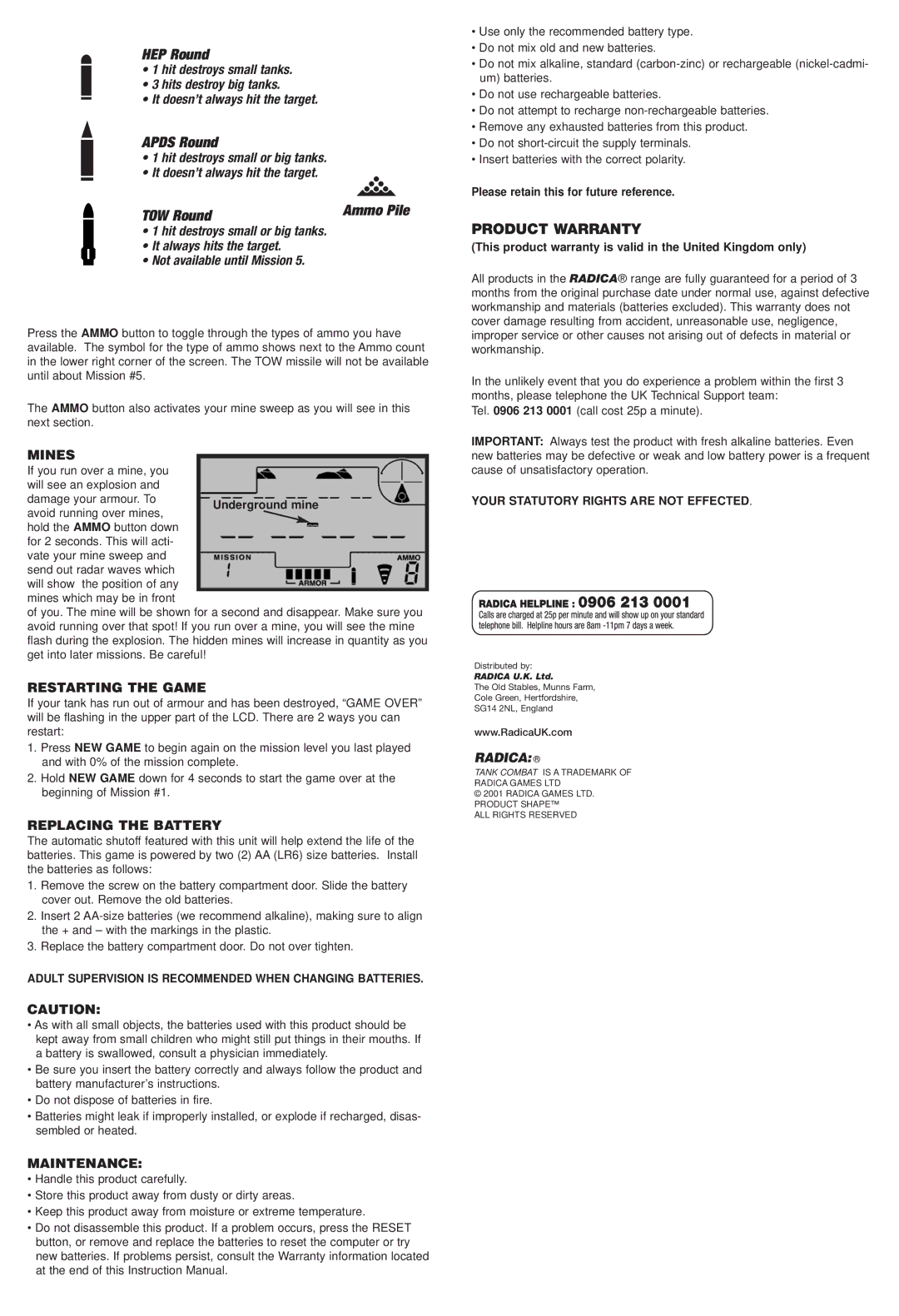 Radica Games 73009 instruction manual HEP Round, Apds Round, TOW Round 