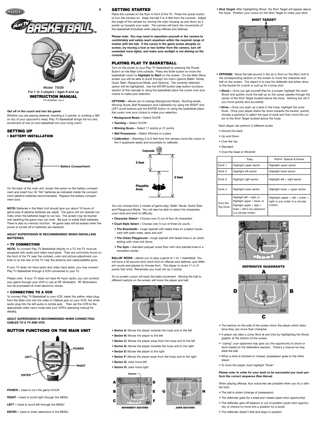 Radica Games 75029 instruction manual Setting UP, Button Functions on the Main Unit, Getting Started 