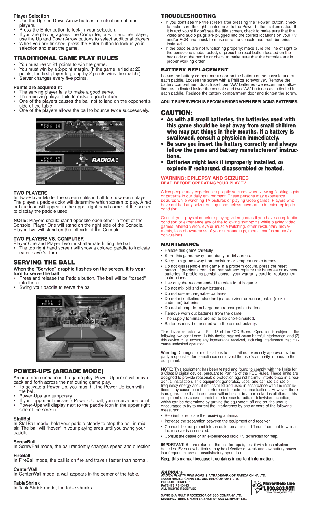 Radica Games 8028 instruction manual Traditional Game Play Rules, Serving the Ball, POWER-UPS Arcade Mode 