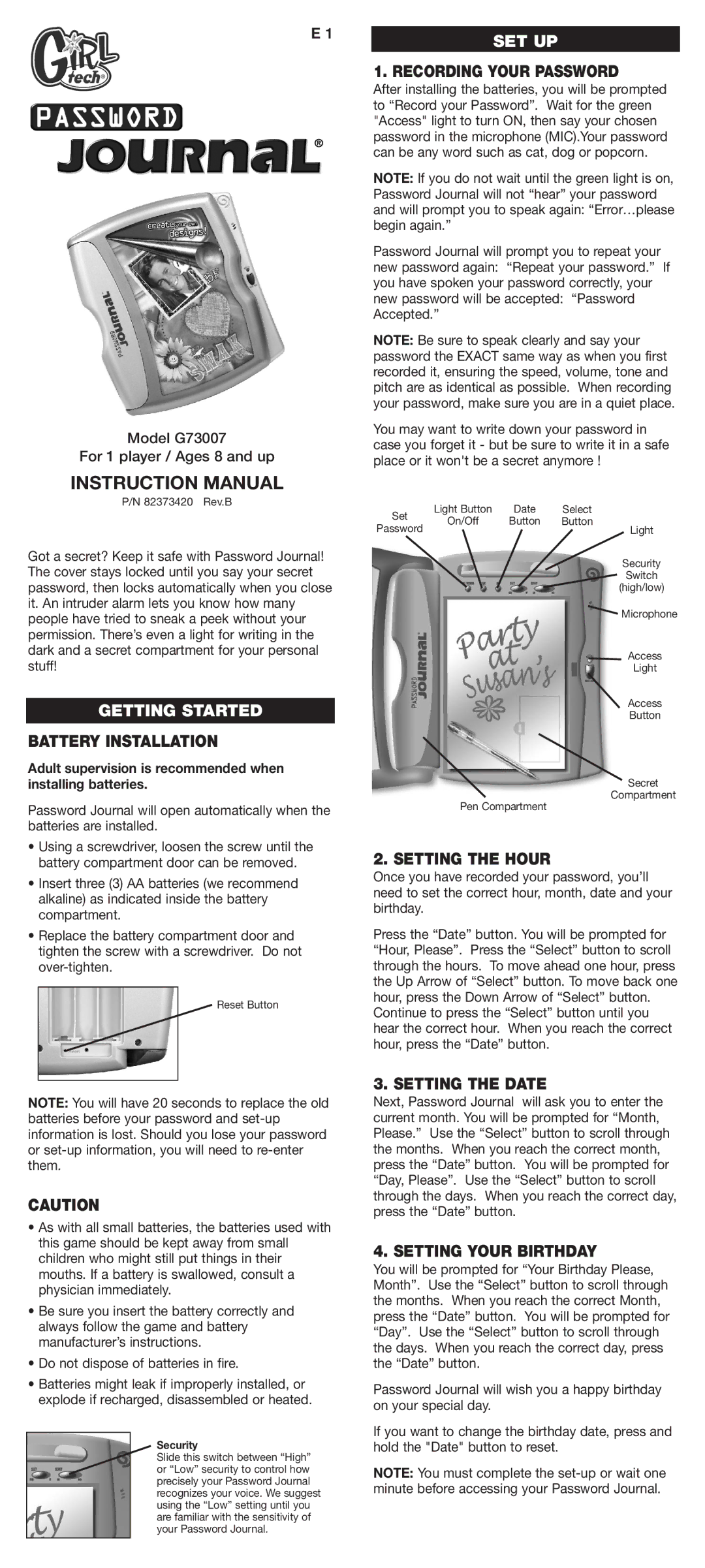 Radica Games G73007 instruction manual Getting Started, Set Up 