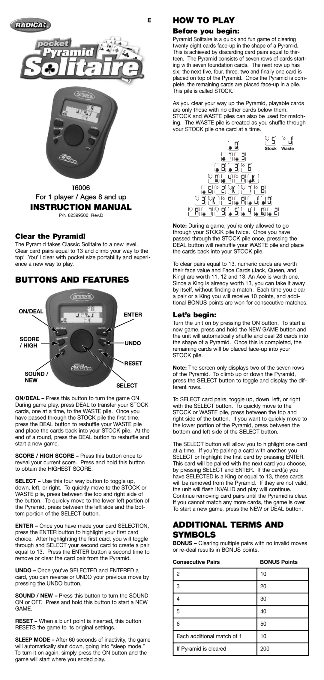 Radica Games i6006 instruction manual Buttons and Features, HOW to Play, Additional Terms and Symbols 