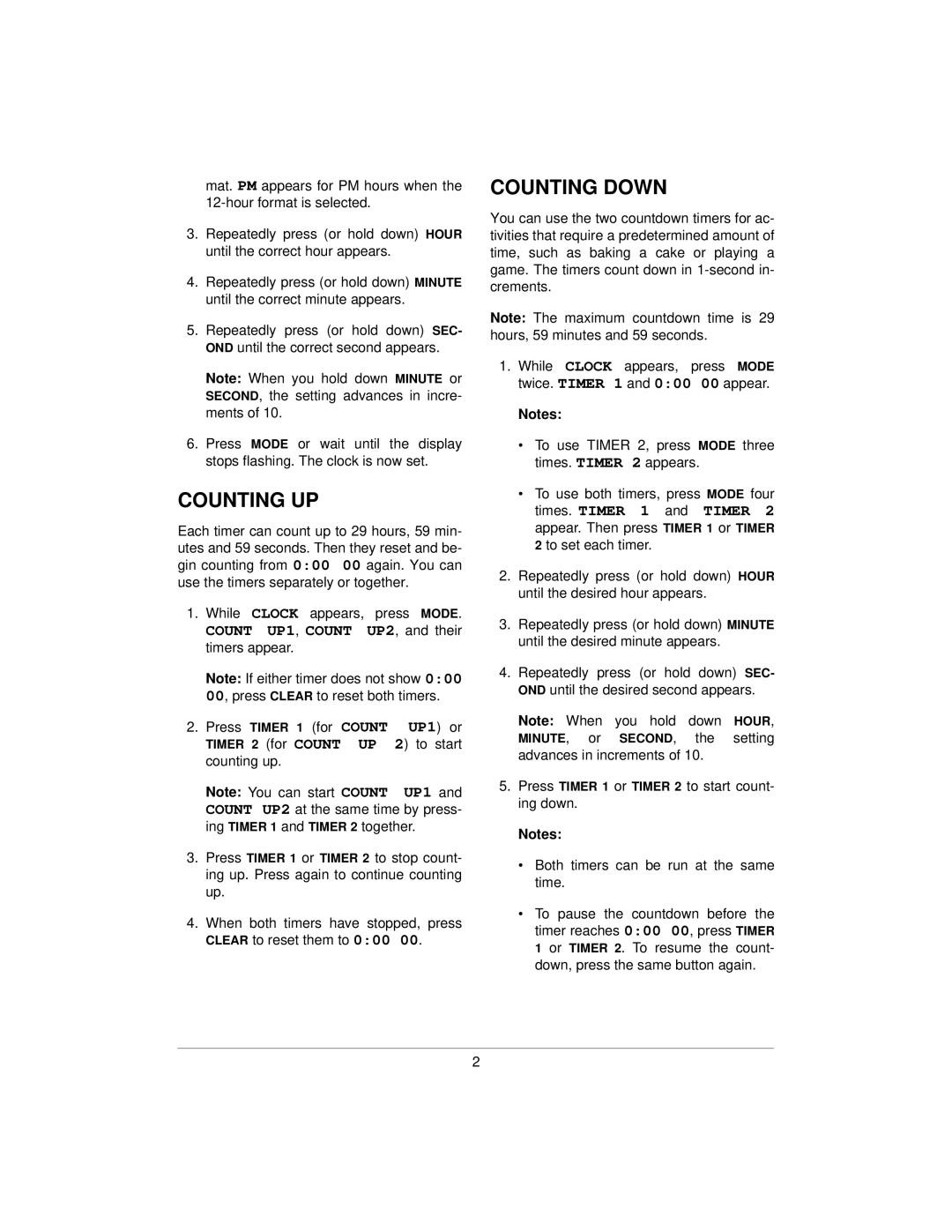 Radio Shack 04A01, 63-898A owner manual Counting UP, Counting Down 