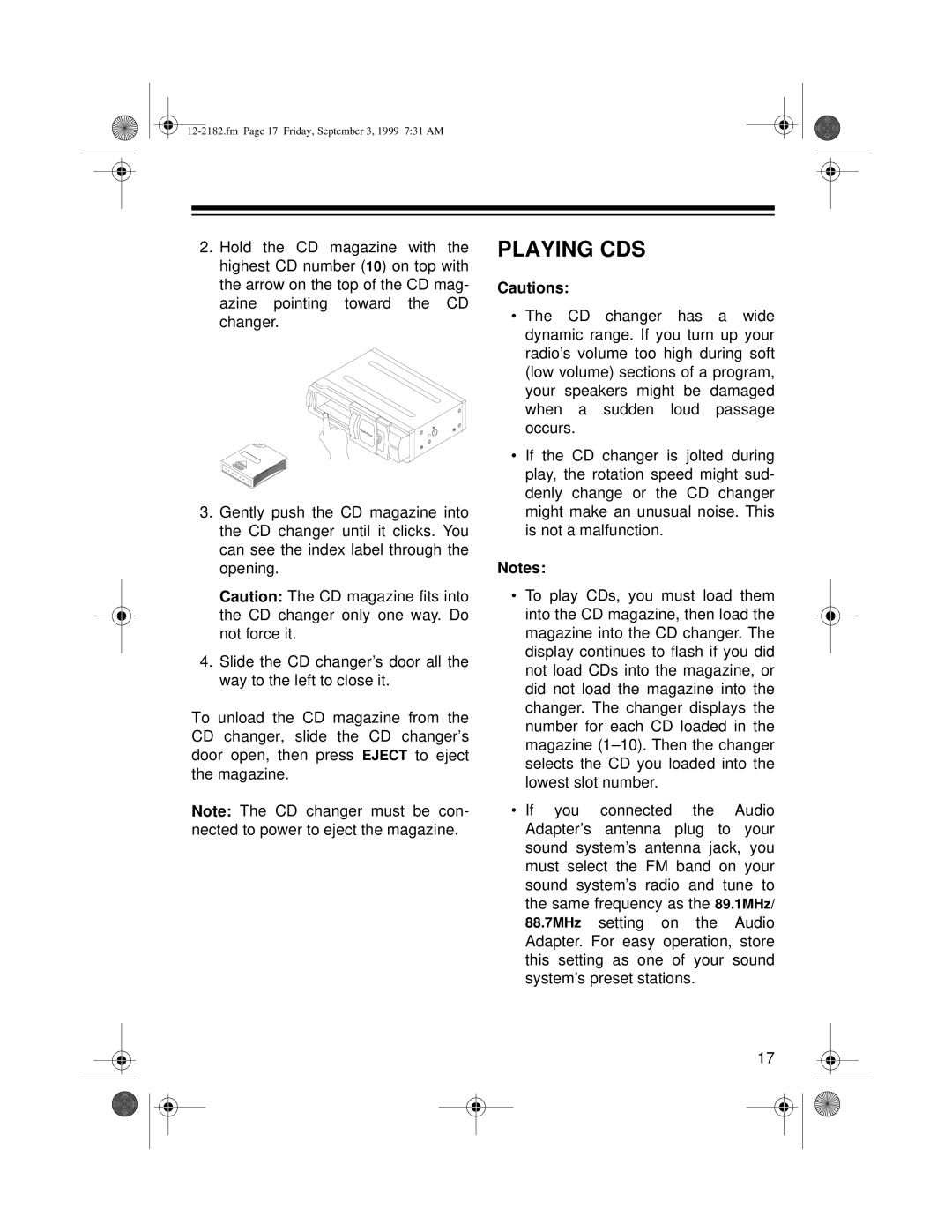 Radio Shack 10 Disc CD Changer owner manual Playing CDS 