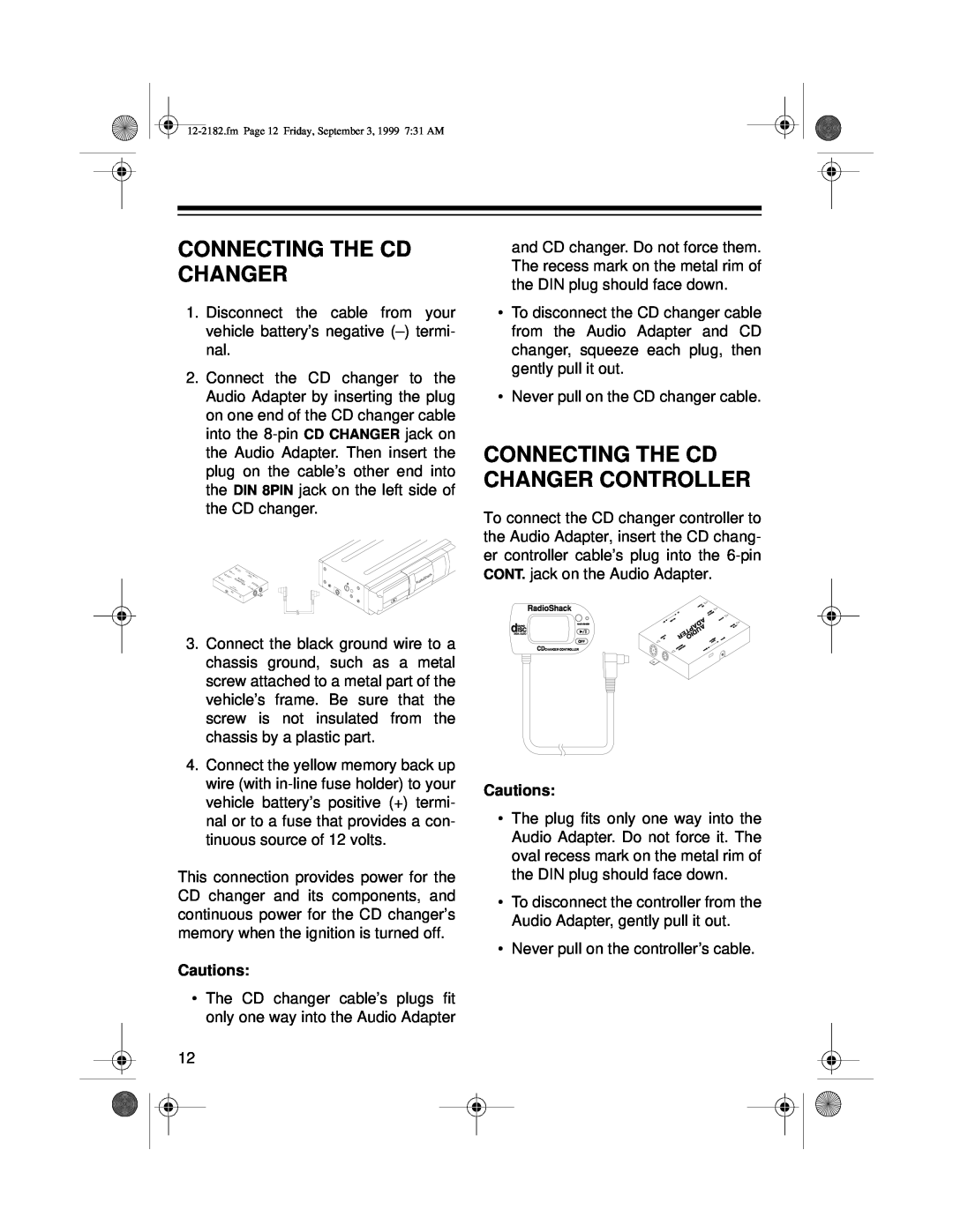 Radio Shack 10 Disc CD Changer owner manual Connecting The Cd Changer Controller 