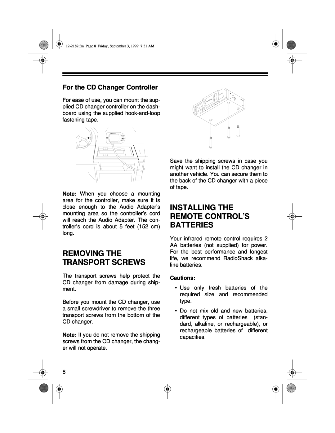 Radio Shack 10 Disc CD Changer owner manual Removing The Transport Screws, For the CD Changer Controller 
