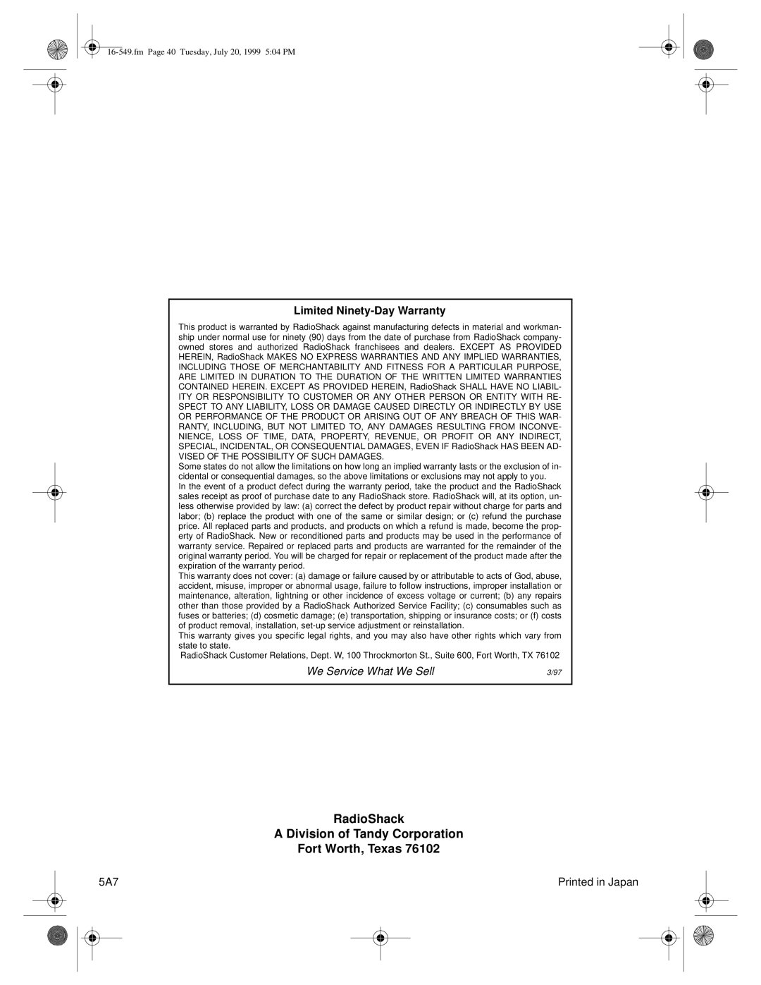 Radio Shack 62 (16-632), 112 (16-549), 113 (16-550) owner manual RadioShack Division of Tandy Corporation Fort Worth, Texas 