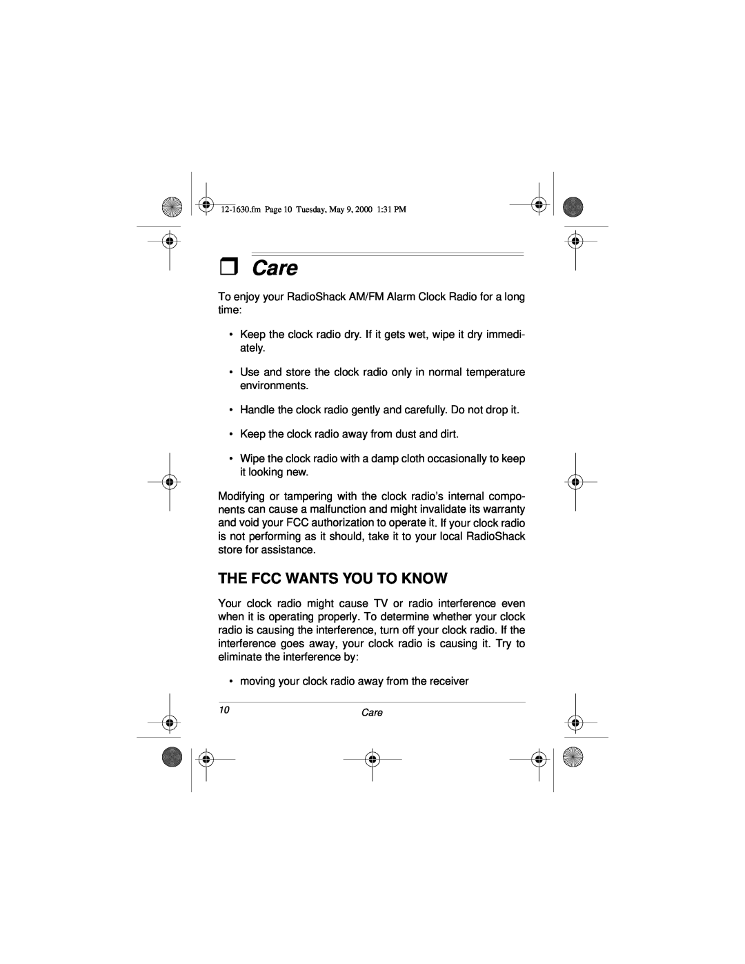 Radio Shack 12-1630 owner manual ˆ Care, The Fcc Wants You To Know 