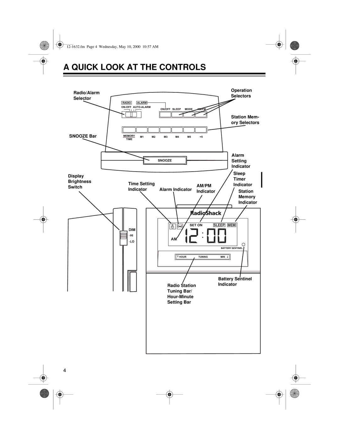 Radio Shack 12-1632 owner manual Quick Look AT the Controls, Am/Pm 