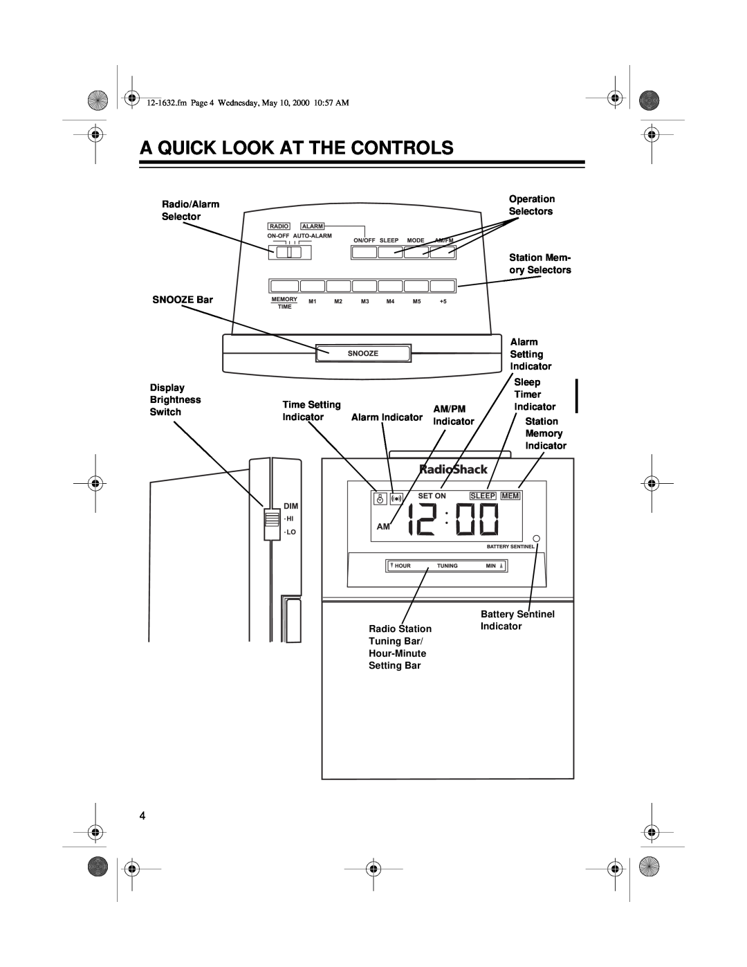 Radio Shack 12-1632 owner manual A Quick Look At The Controls, Operation, Station Mem- ory Selectors, Memory, Indicator 