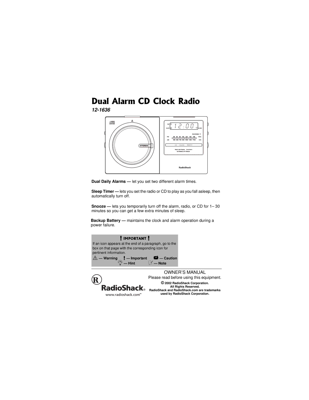 Radio Shack 12-1636 owner manual WCN#NCTO%&%NQEM4CFKQ 