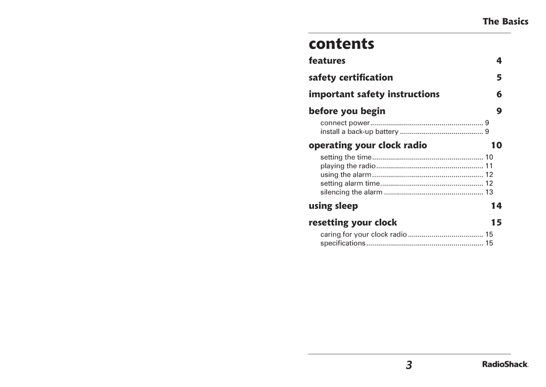 Radio Shack 12-1655 manual Contents 