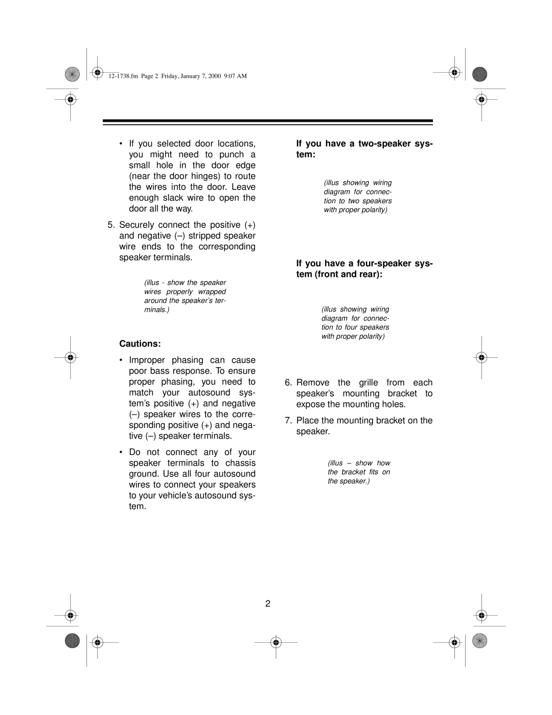 Radio Shack 12-1738 manual If you have a two-speaker sys- tem 