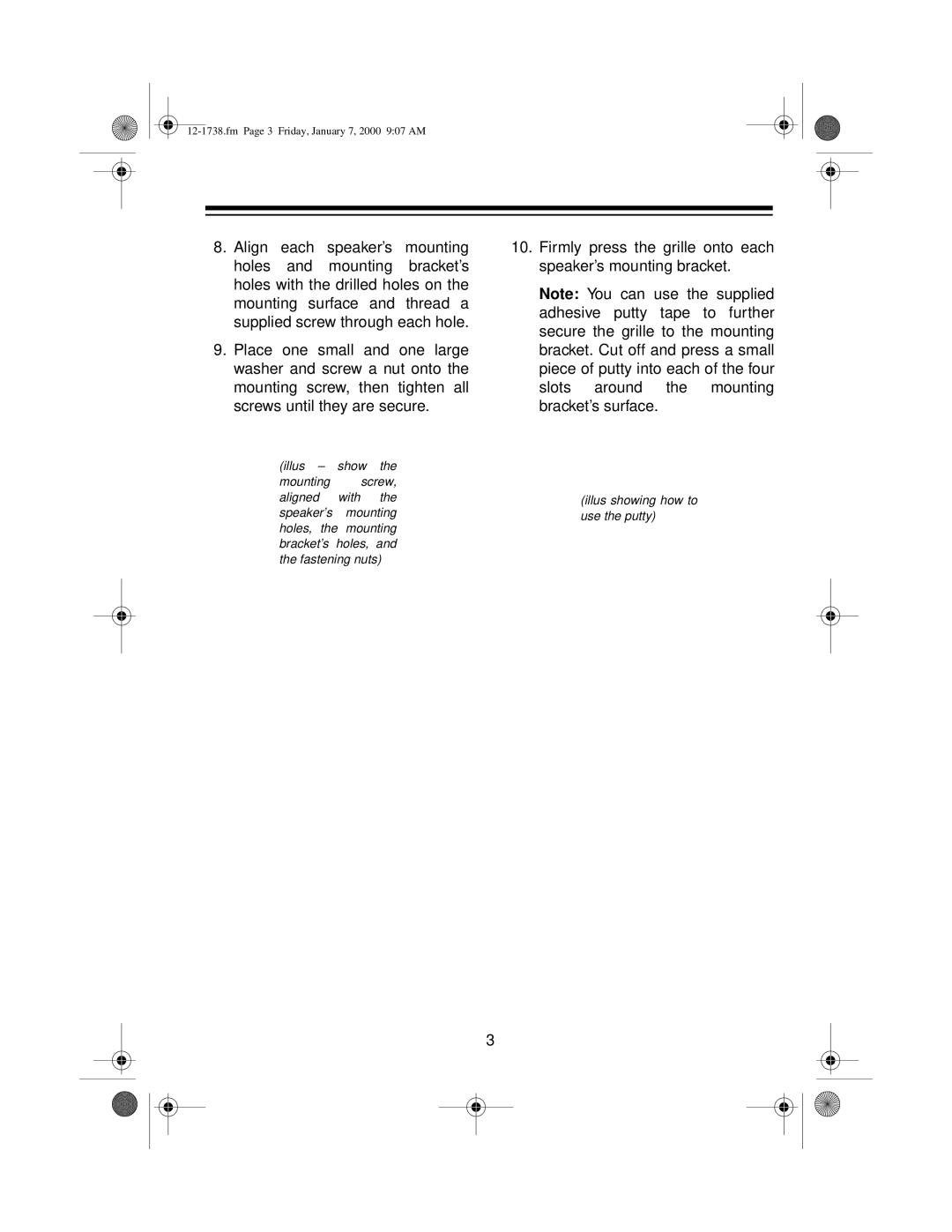 Radio Shack 12-1738 manual Illus Show Mounting Screw Aligned With 