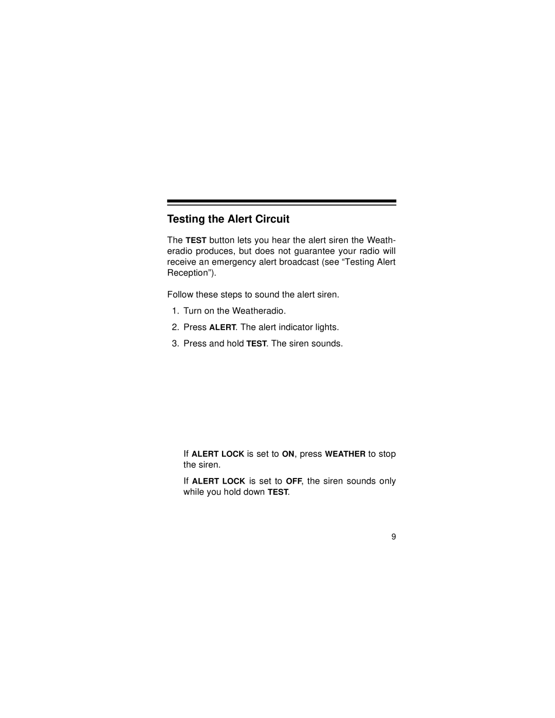 Radio Shack 12-240 owner manual Testing the Alert Circuit 