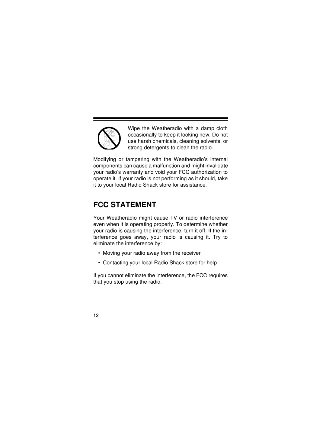 Radio Shack 12-240 owner manual Fcc Statement 
