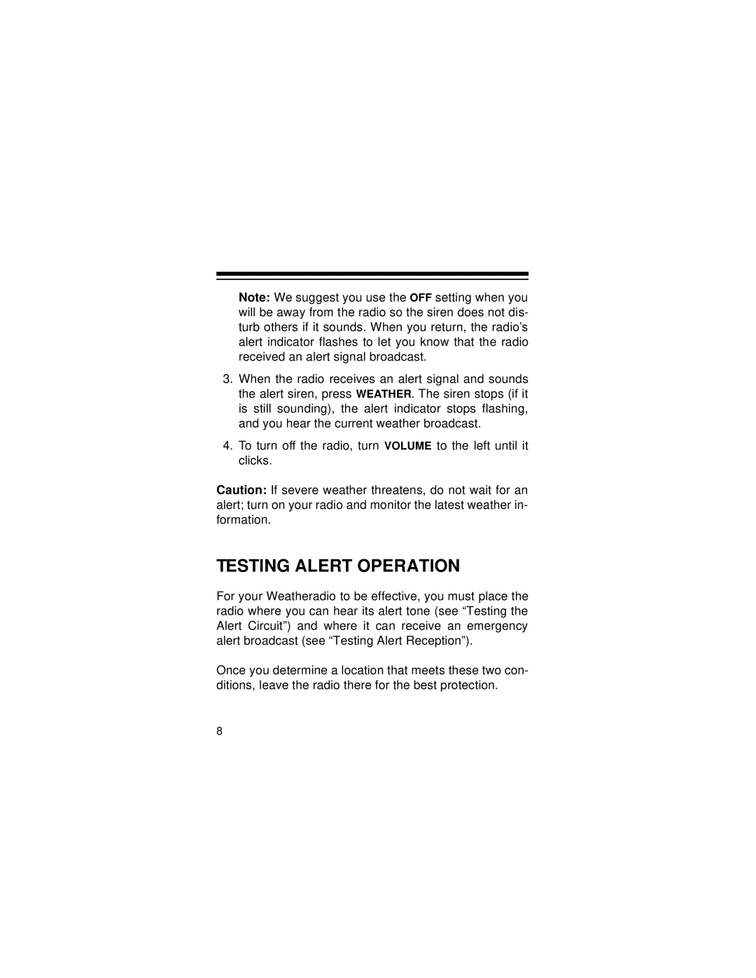Radio Shack 12-240 owner manual Testing Alert Operation 