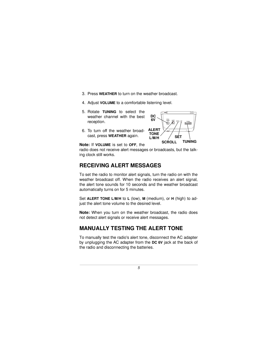 Radio Shack 12-256 specifications Receiving Alert Messages, Manually Testing the Alert Tone 