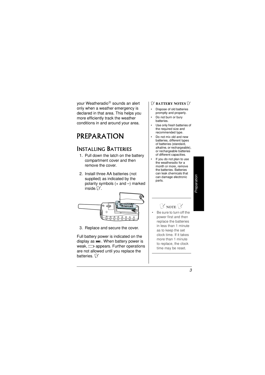 Radio Shack 12-259 owner manual Preparation, Installing Batteries 