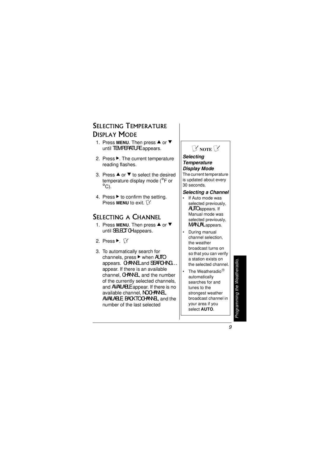 Radio Shack 12-259 owner manual Selecting a Channel, Selecting Temperature Display Mode 