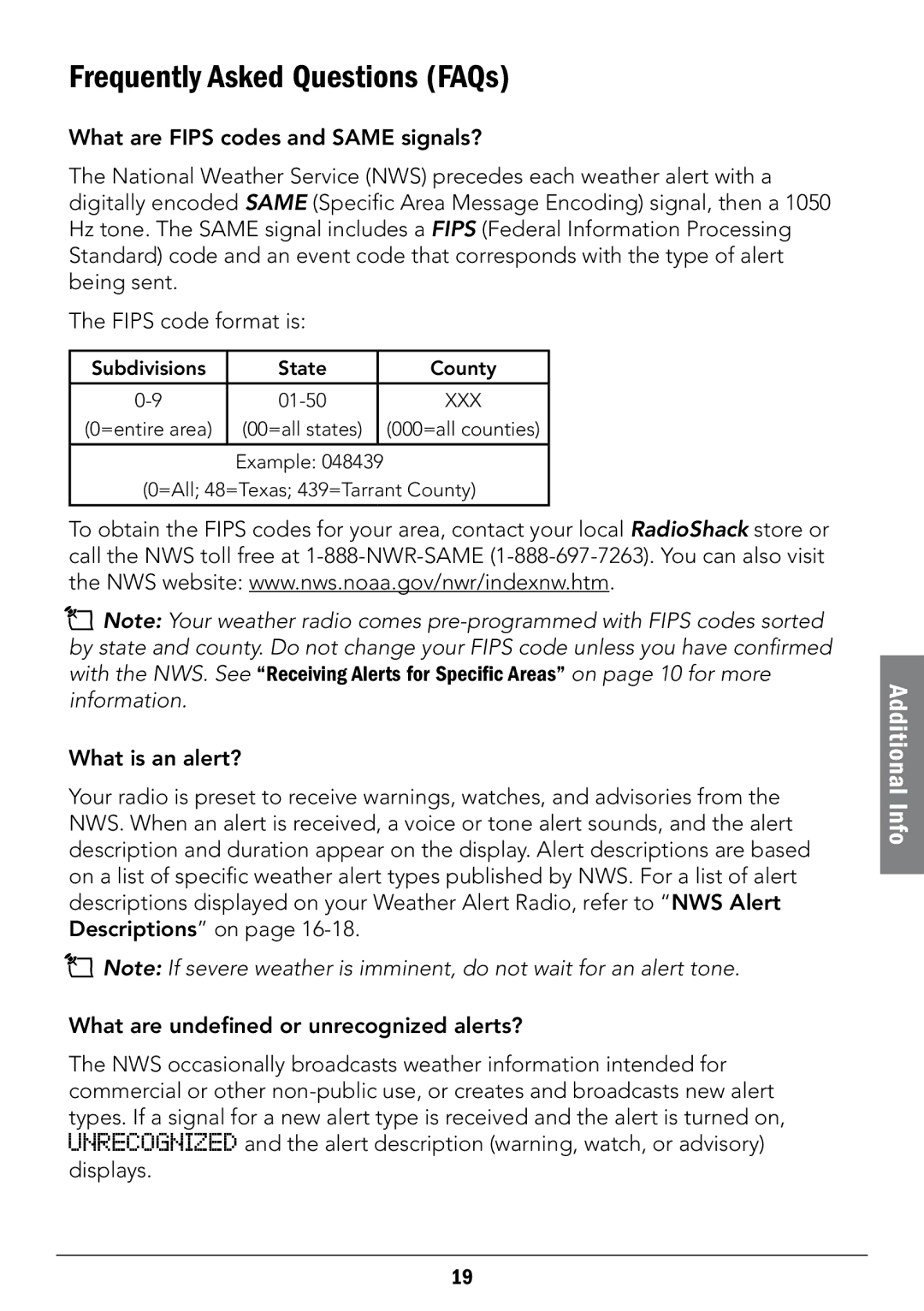 Radio Shack 12-519 manual Frequently Asked Questions FAQs 