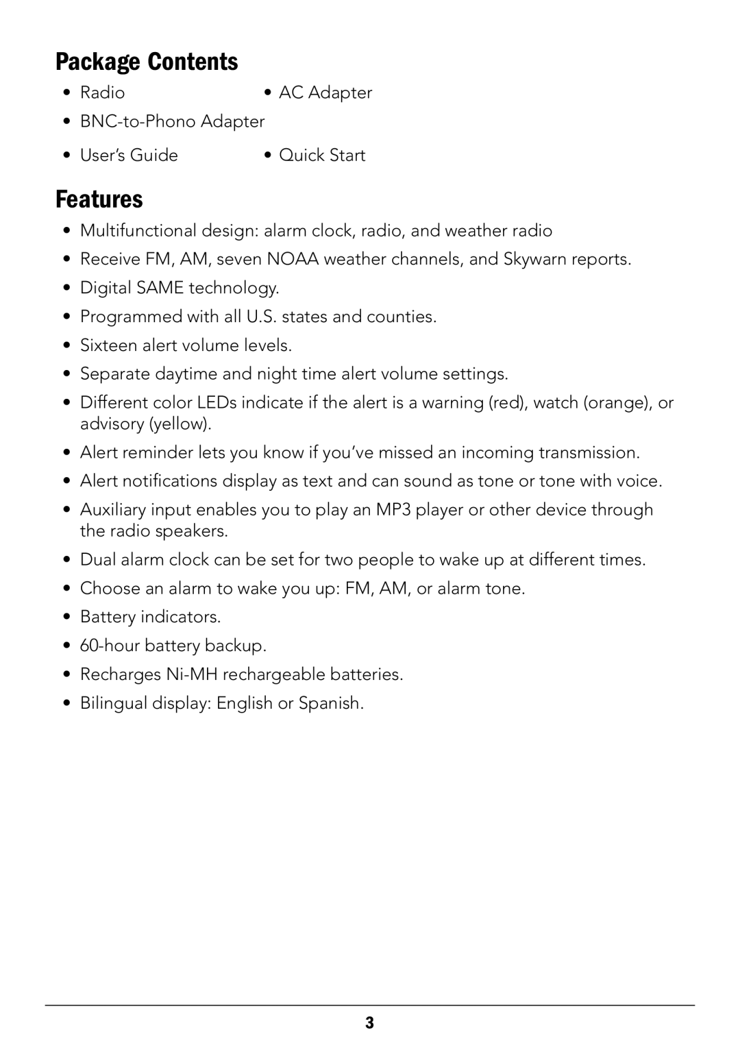 Radio Shack 12-519 manual Package Contents, Features 