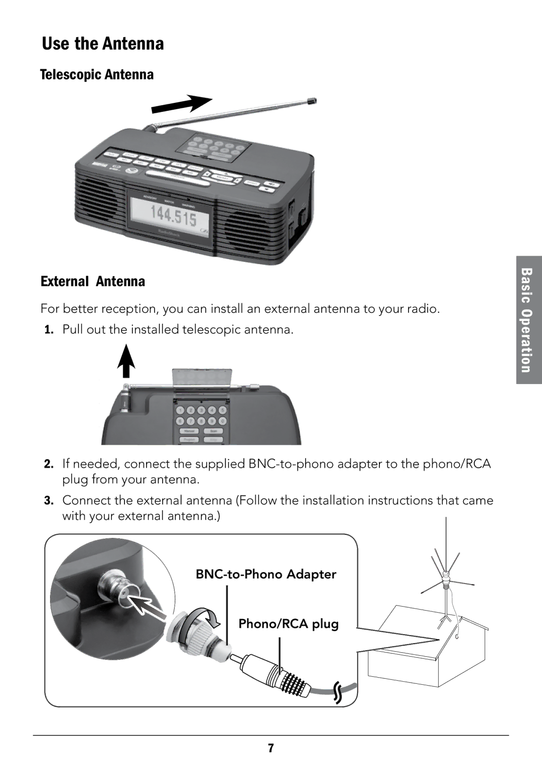 Radio Shack 12-519 manual Use the Antenna, Telescopic Antenna External Antenna 