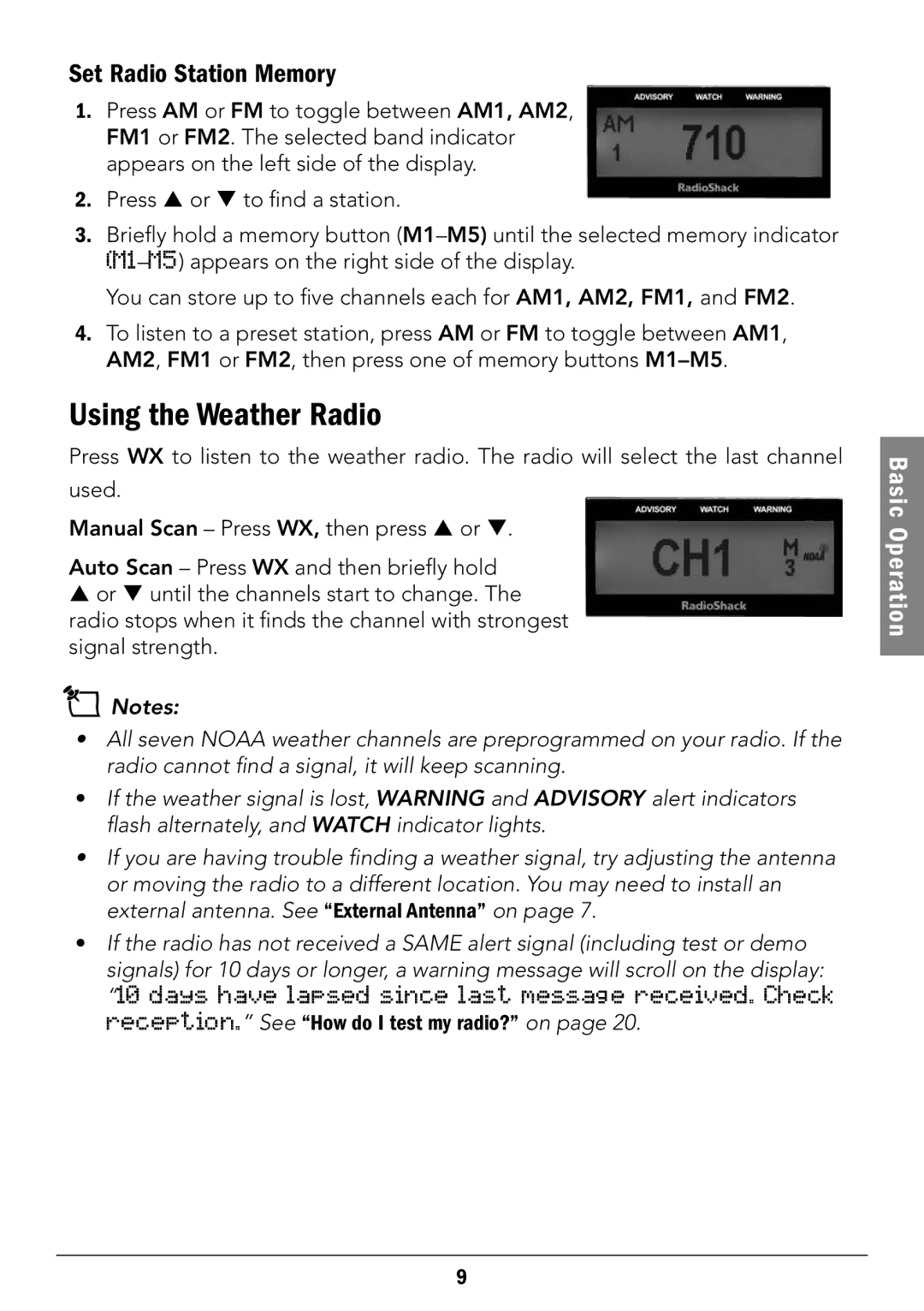 Radio Shack 12-519 manual Using the Weather Radio, Set Radio Station Memory 