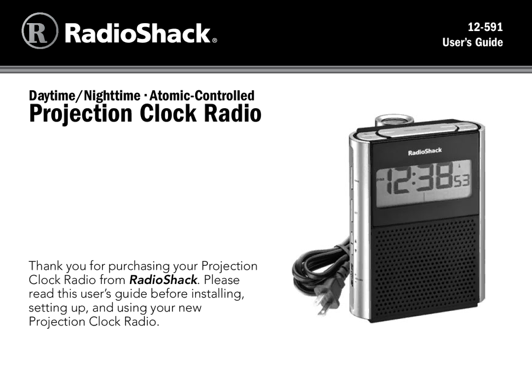 Radio Shack 12-591 manual Projection Clock Radio 