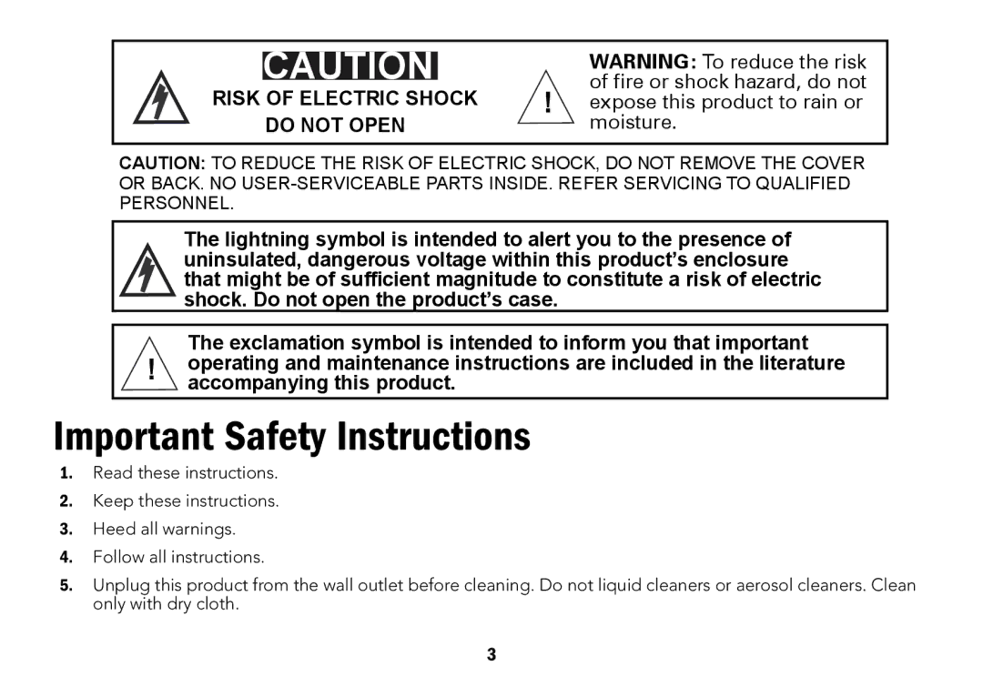 Radio Shack 12-591 manual Important Safety Instructions, Do not Open 