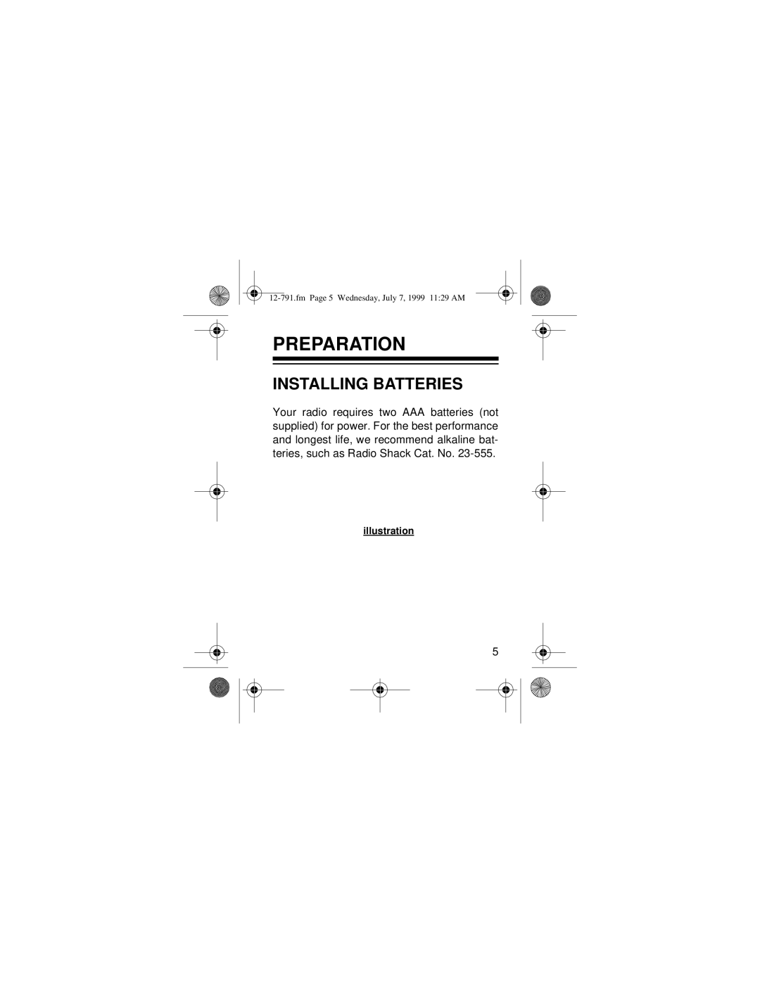 Radio Shack 12-791 owner manual Preparation, Installing Batteries 