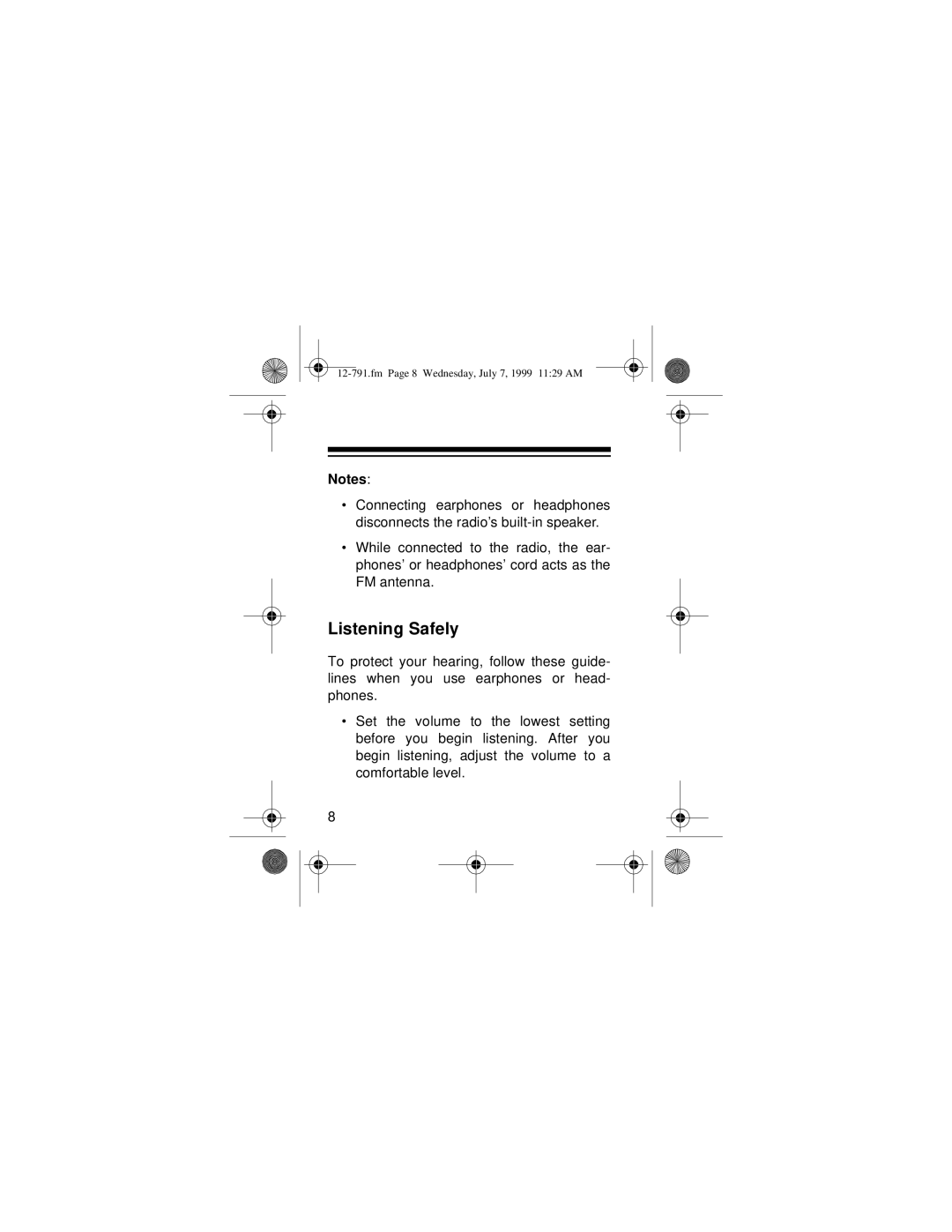 Radio Shack 12-791 owner manual Listening Safely 