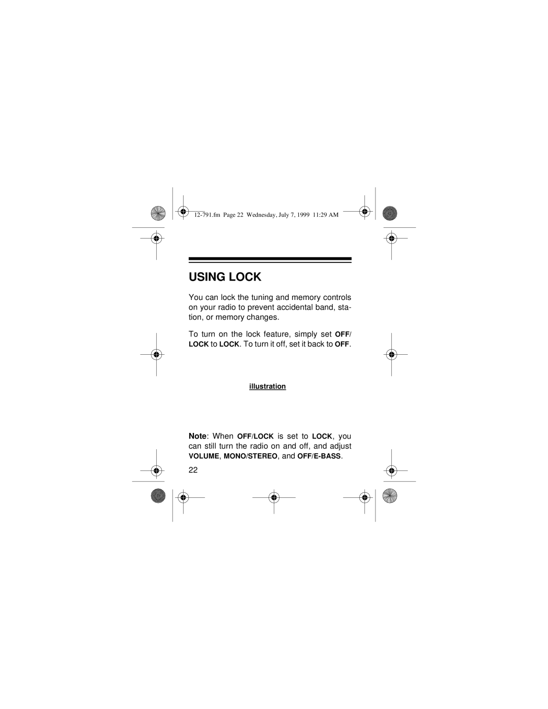Radio Shack 12-791 owner manual Using Lock 