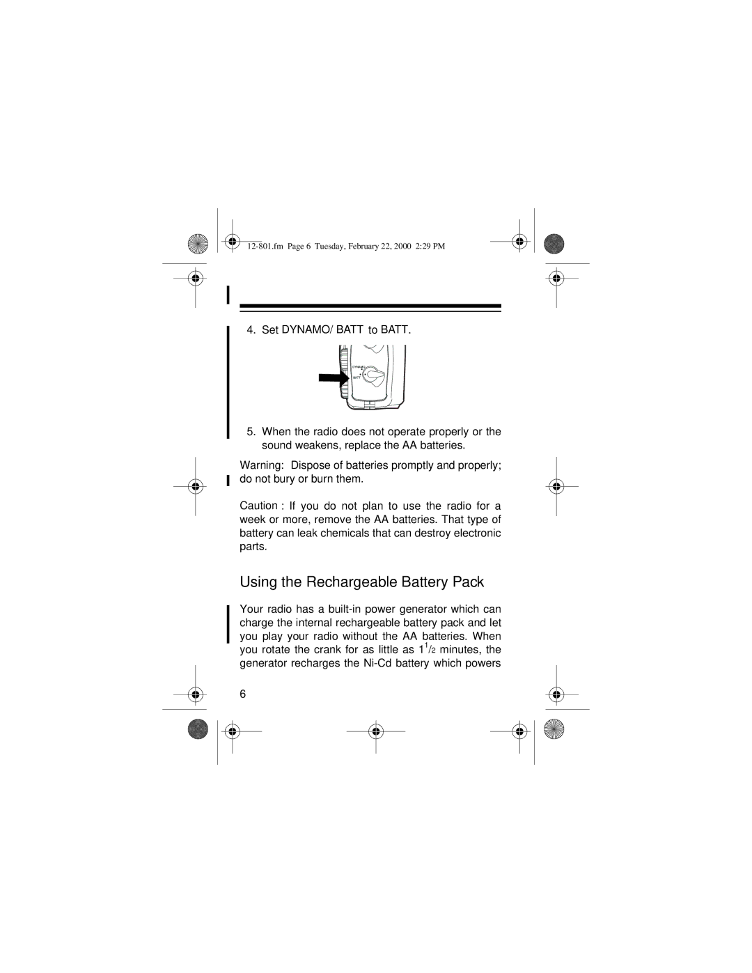 Radio Shack 12-801 owner manual Using the Rechargeable Battery Pack 