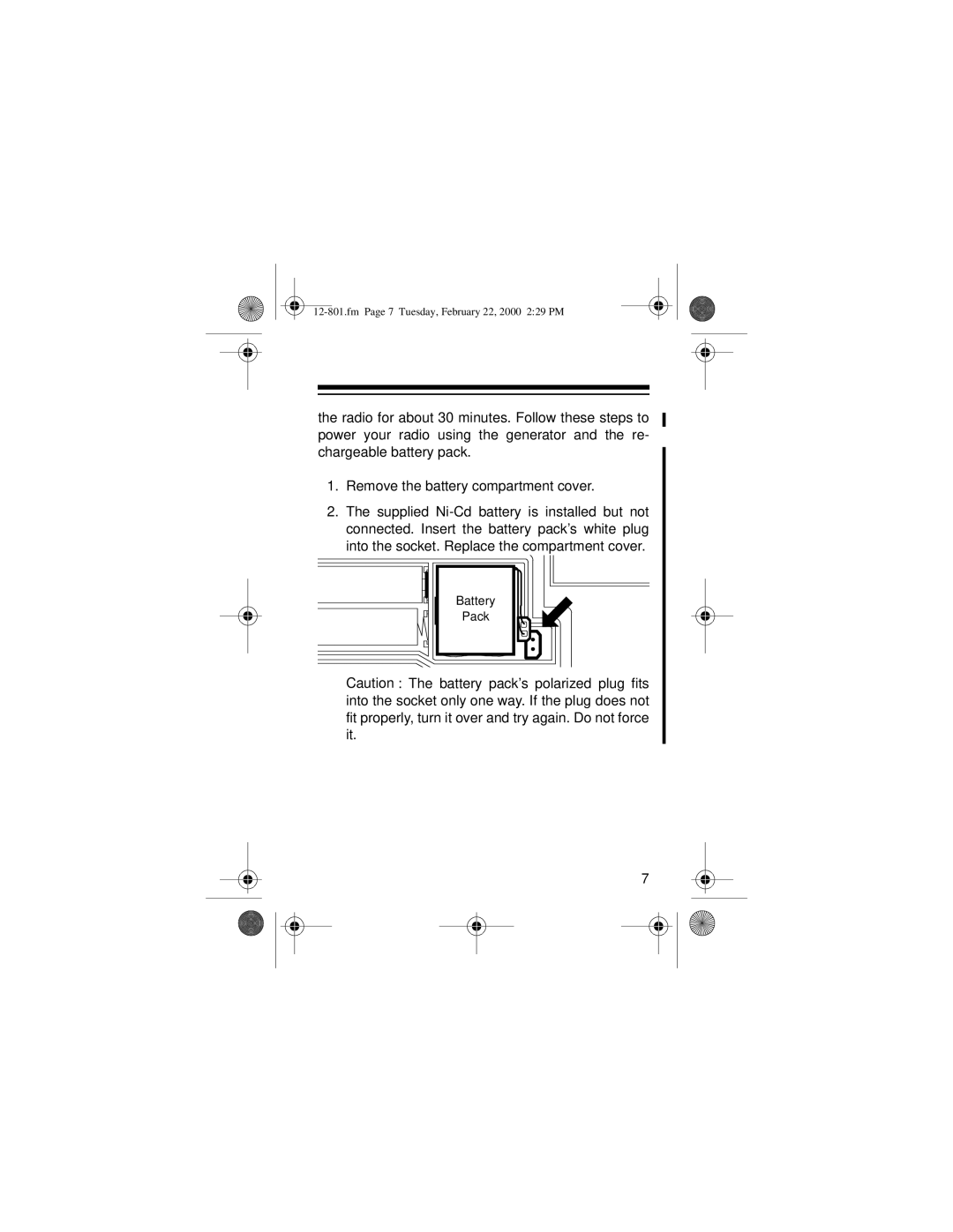 Radio Shack 12-801 owner manual Battery Pack 