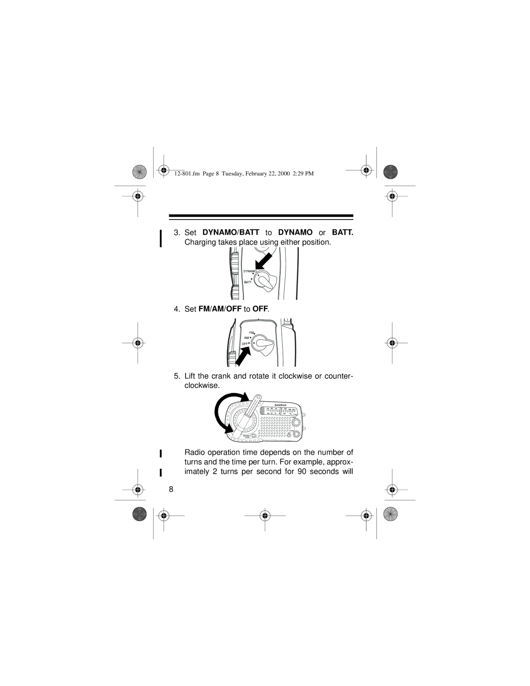 Radio Shack 12-801 owner manual Fm Page 8 Tuesday, February 22, 2000 229 PM 