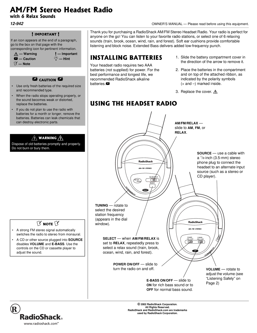 Radio Shack 12-942 owner manual +056#..+0$#664+5, 75+06**#&564#&+1 