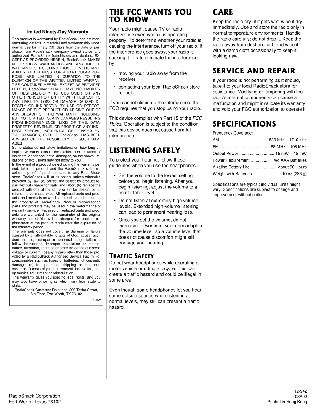 Radio Shack 12-942 owner manual #06517, +560+05#, 548+%#0&42#+4, 52%++%#6+105 