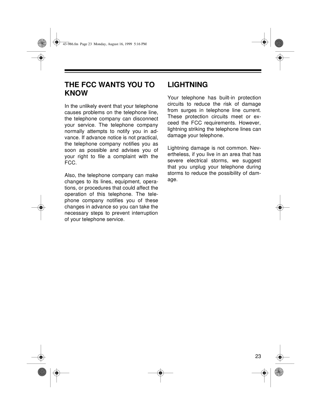 Radio Shack 1250 owner manual FCC Wants YOU to Know, Lightning 