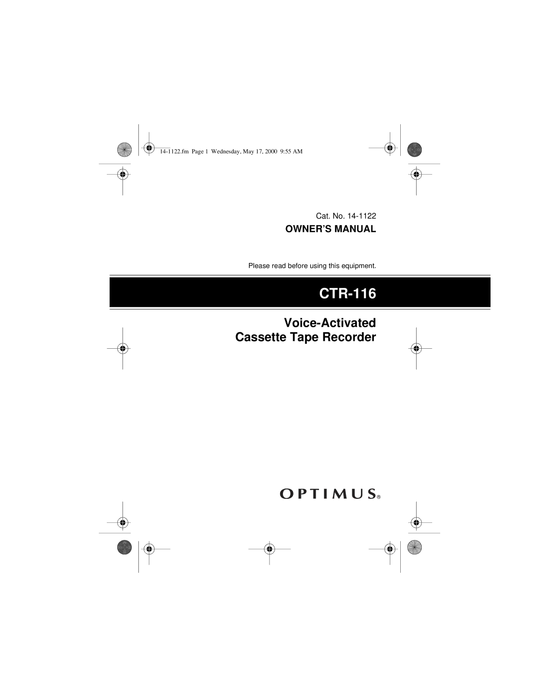 Radio Shack CTR-116, 14-1122 owner manual 