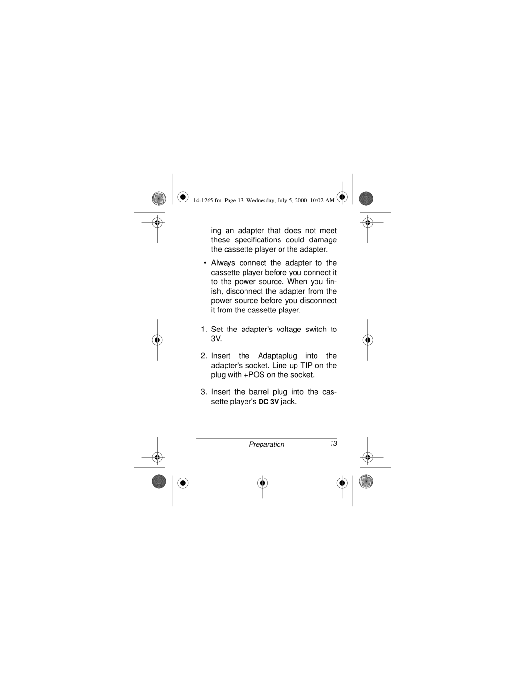 Radio Shack 14-1265 owner manual Preparation13 