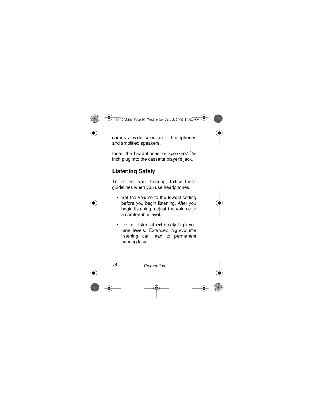 Radio Shack 14-1265 owner manual Listening Safely 