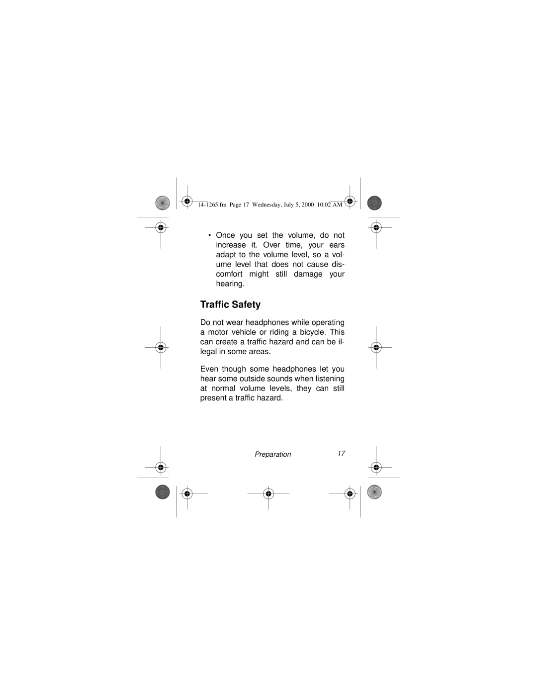 Radio Shack 14-1265 owner manual Traffic Safety 