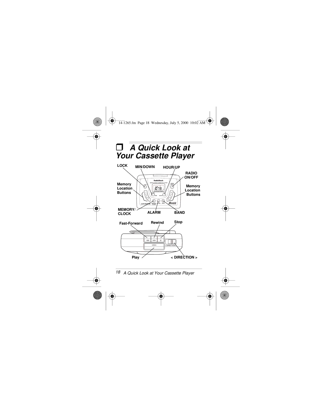 Radio Shack 14-1265 owner manual Quick Look at Your Cassette Player 