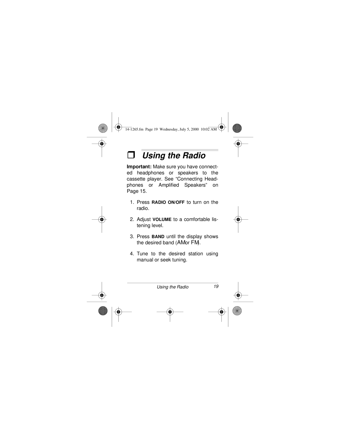 Radio Shack 14-1265 owner manual Using the Radio 