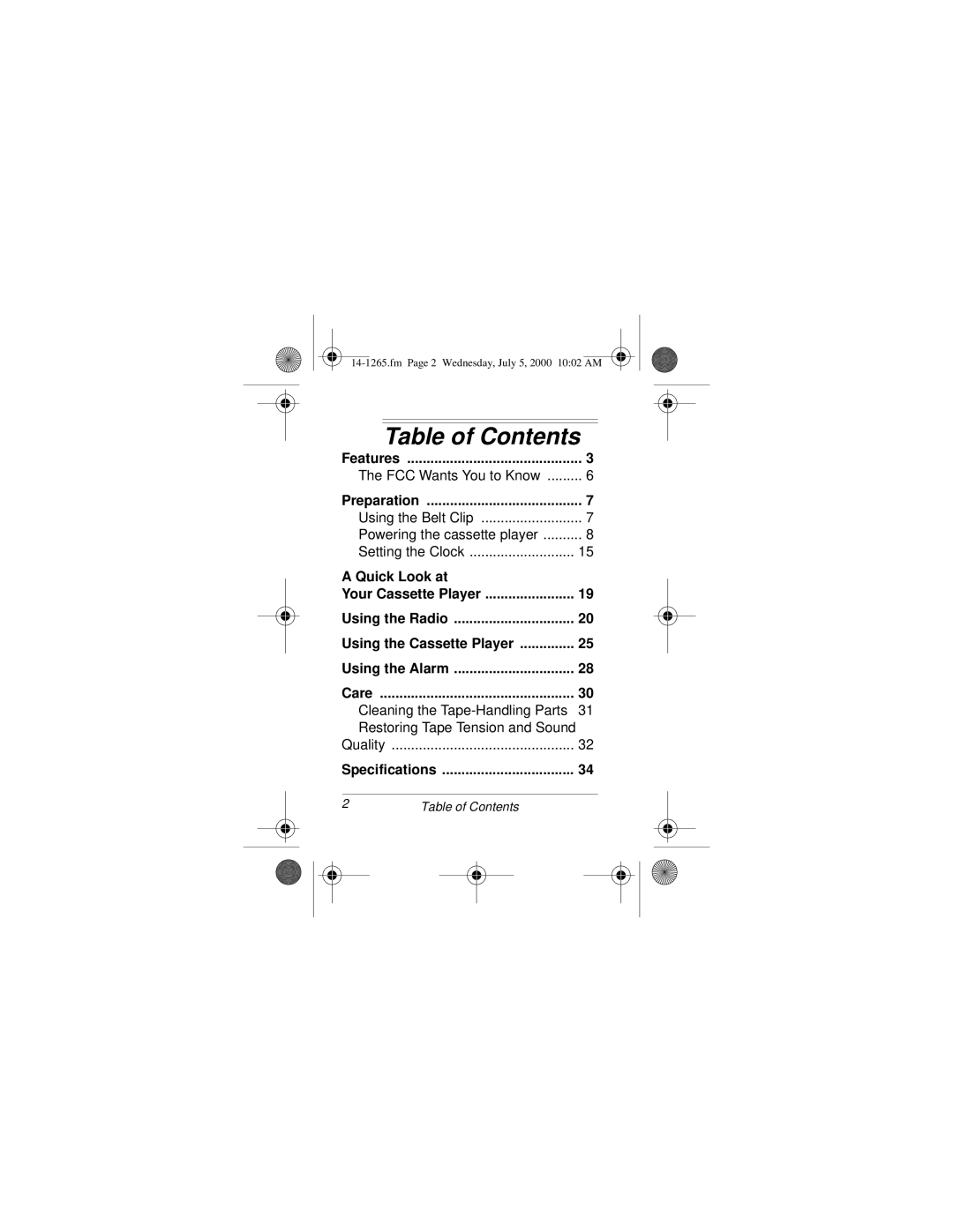 Radio Shack 14-1265 owner manual Table of Contents 