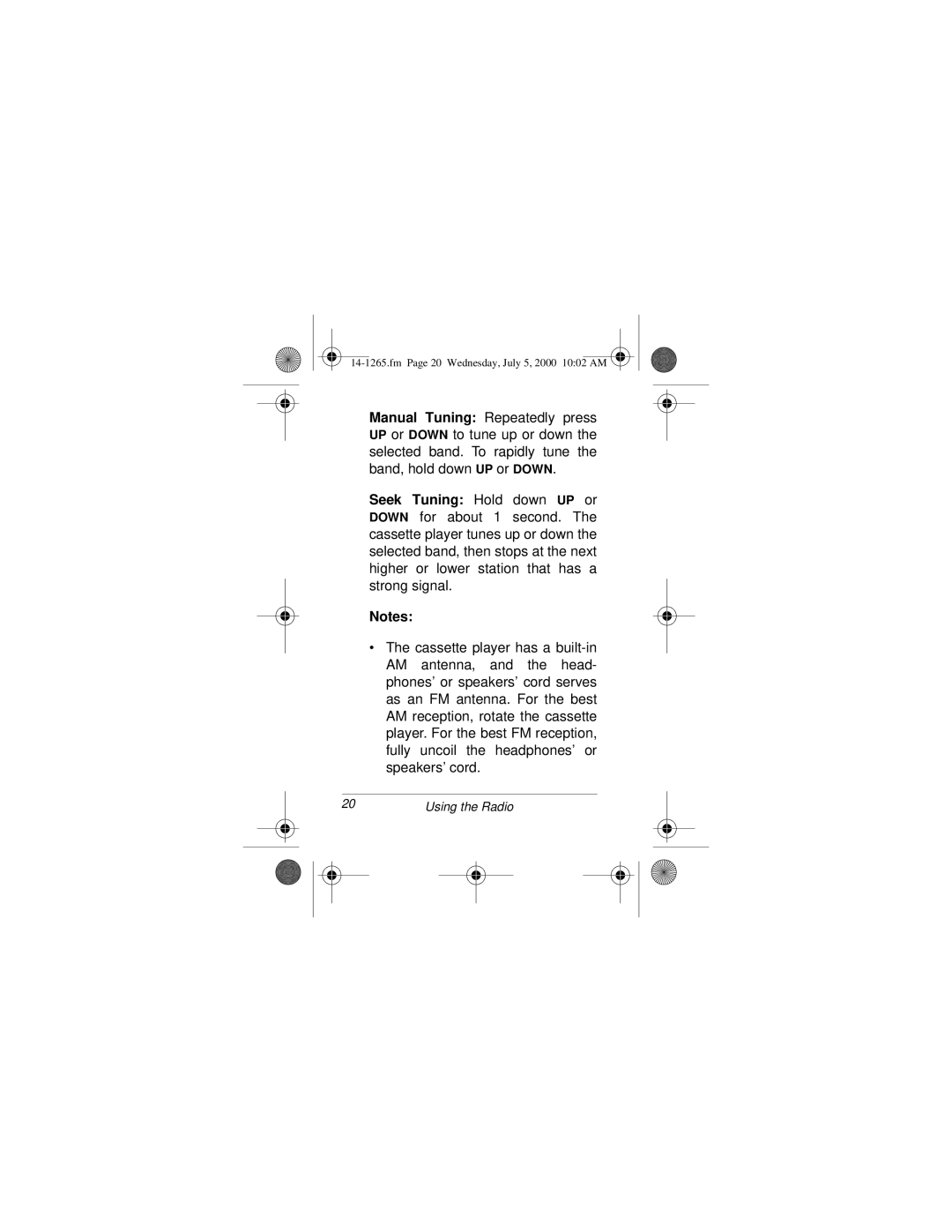 Radio Shack 14-1265 owner manual Using the Radio 