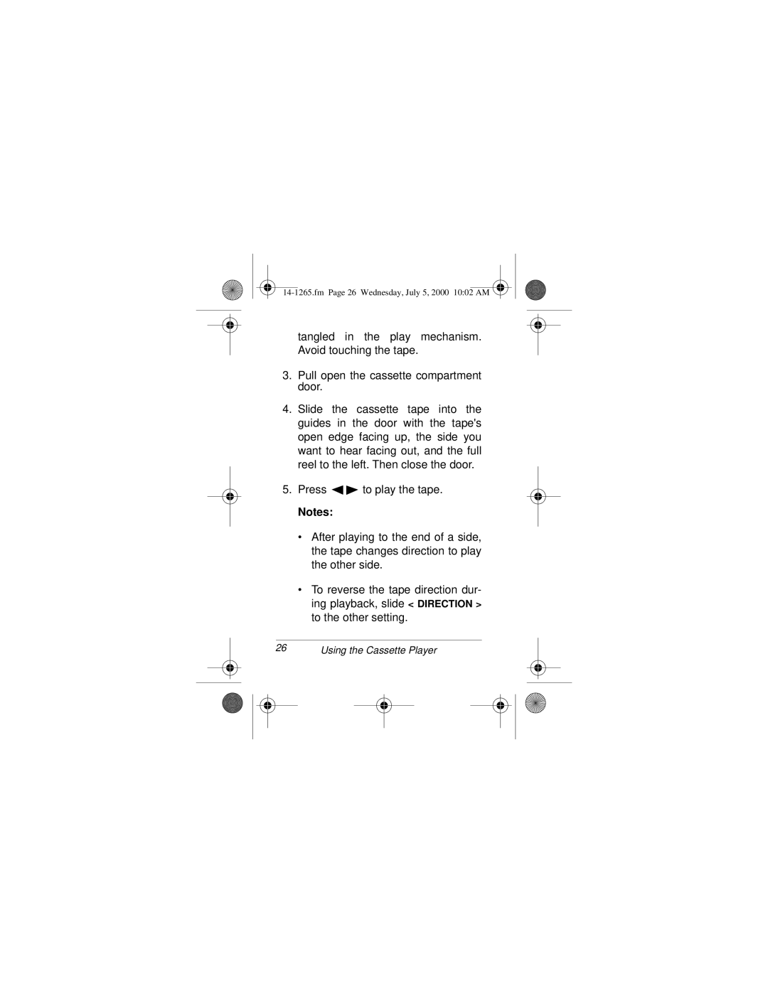 Radio Shack 14-1265 owner manual Using the Cassette Player 