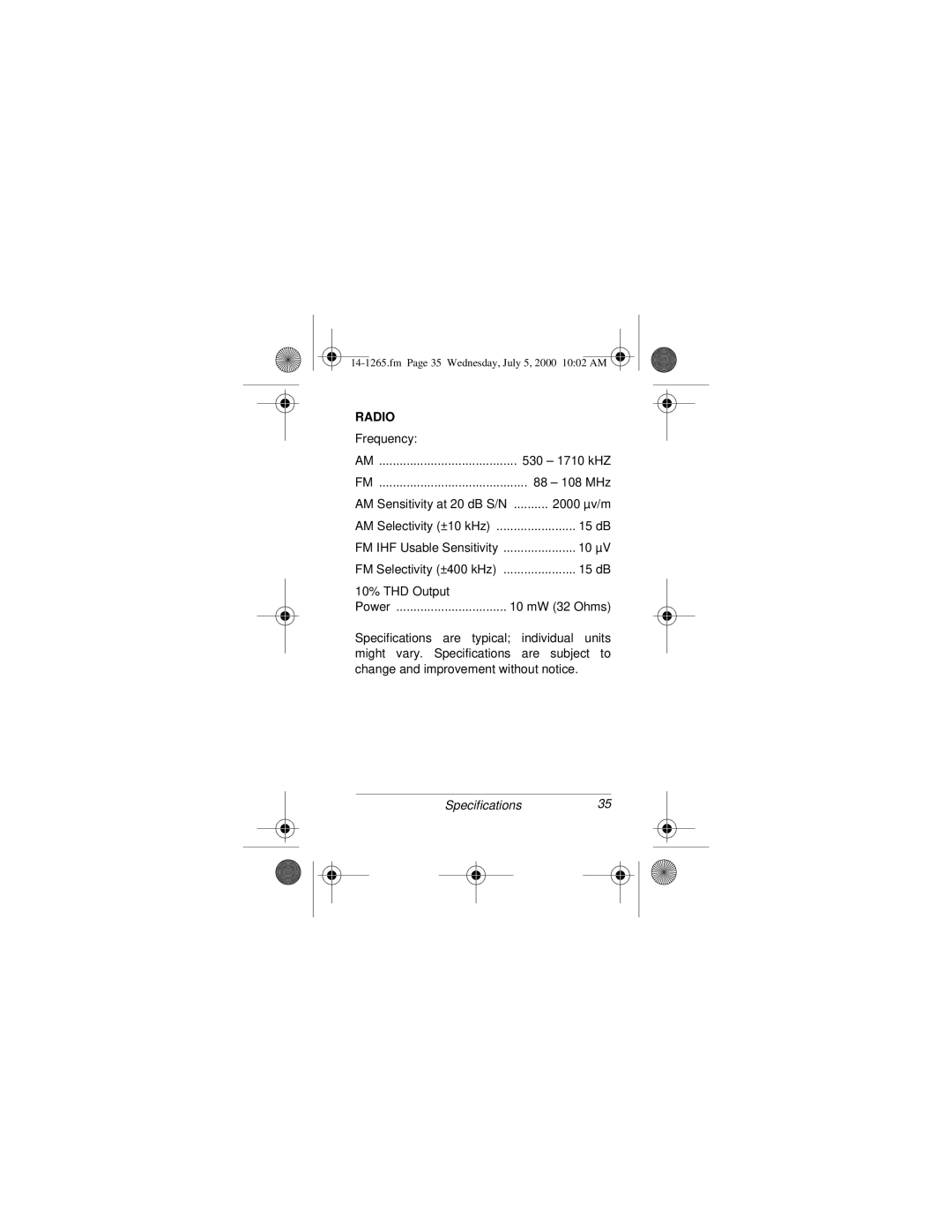 Radio Shack 14-1265 owner manual Radio 