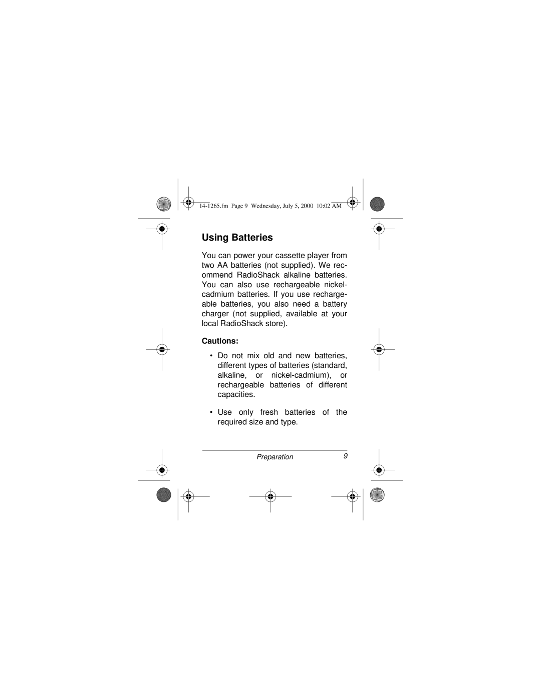 Radio Shack 14-1265 owner manual Using Batteries 